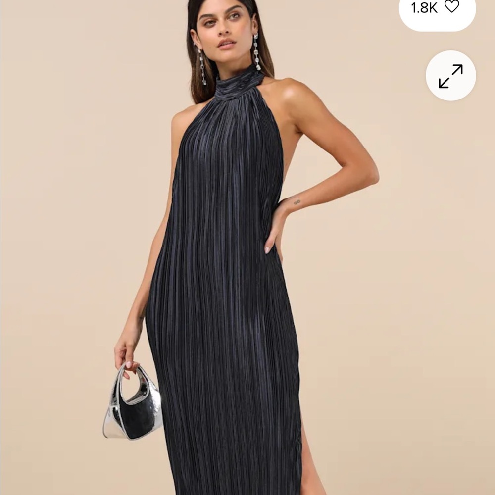 Gwenny Dark Navy Satin Plisse Maxi Dress